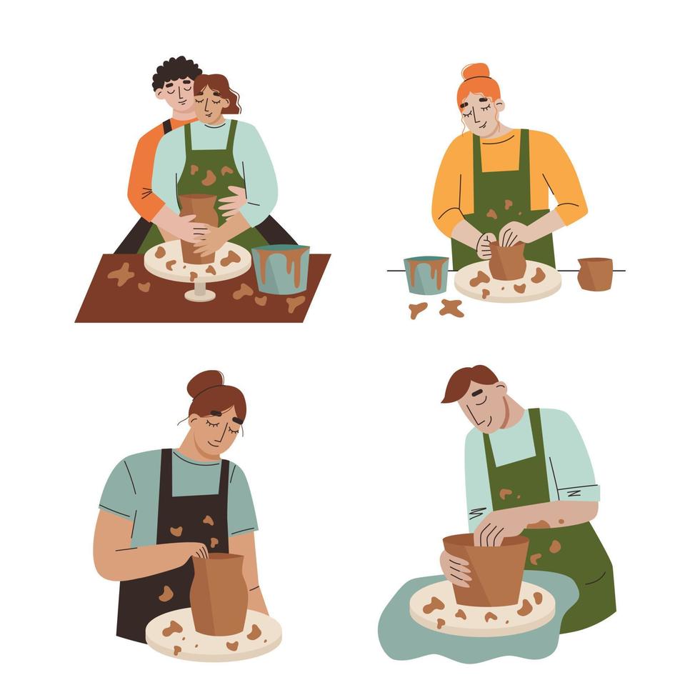 People at ceramic workshop. Design for master classes and craft shops. Flat vector illustration.