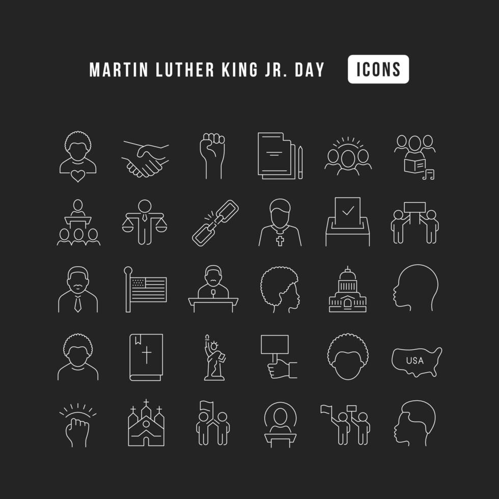 Set of linear icons of Martin Luther King Jr. Day vector