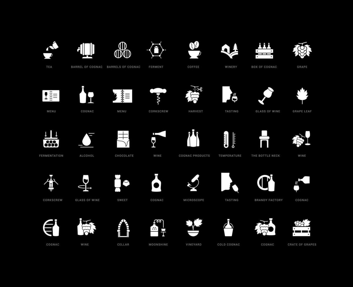 conjunto de iconos simples de coñac vector