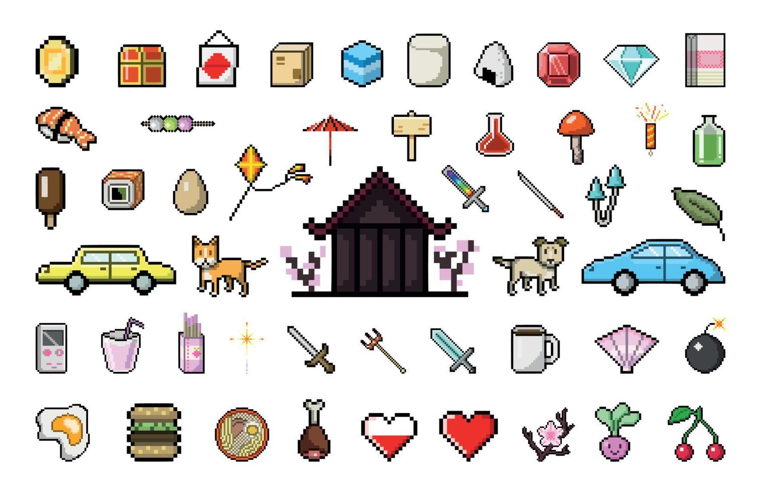 Set of Pixel Game Icons vector