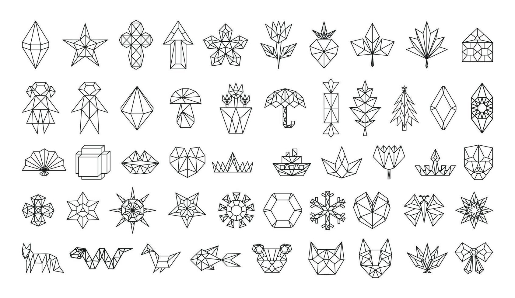 Set of Polygonal Linear Icons vector