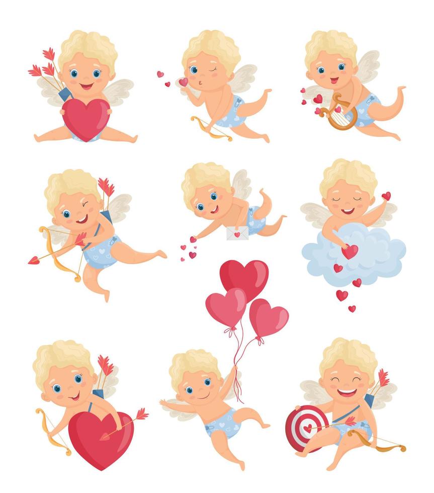 Illustrations with Cartoon Cupids vector