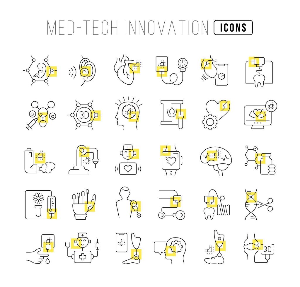 conjunto de iconos lineales de innovación en tecnología médica vector