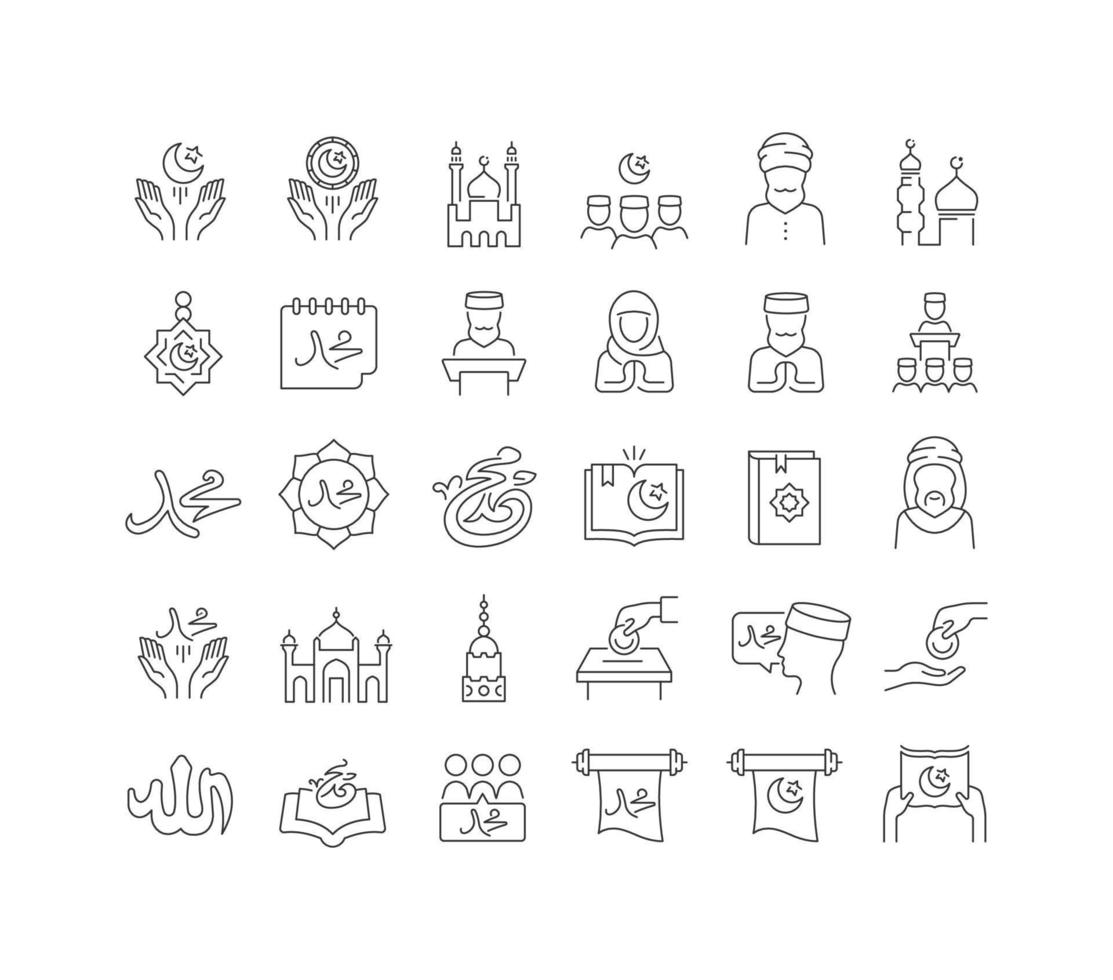 Set of linear icons of Mawlid vector