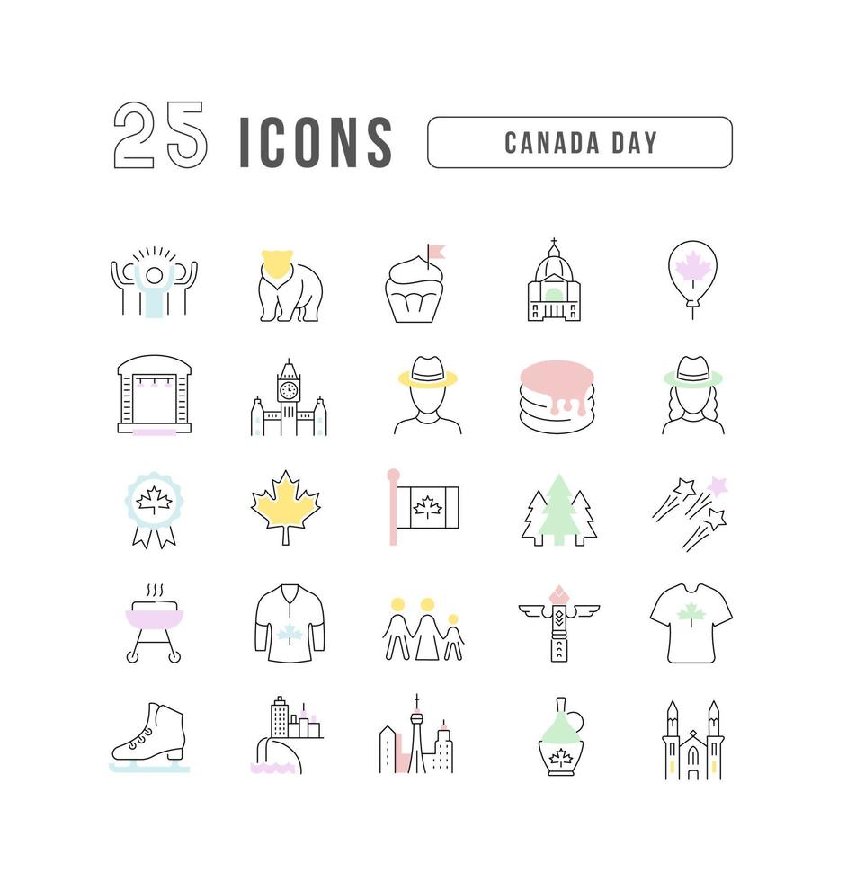 Set of linear icons of Canada Day vector