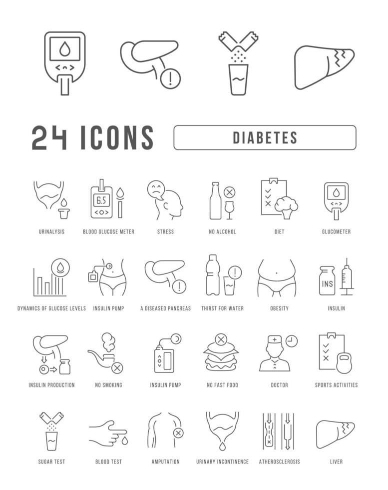 Set of linear icons of Diabetes vector