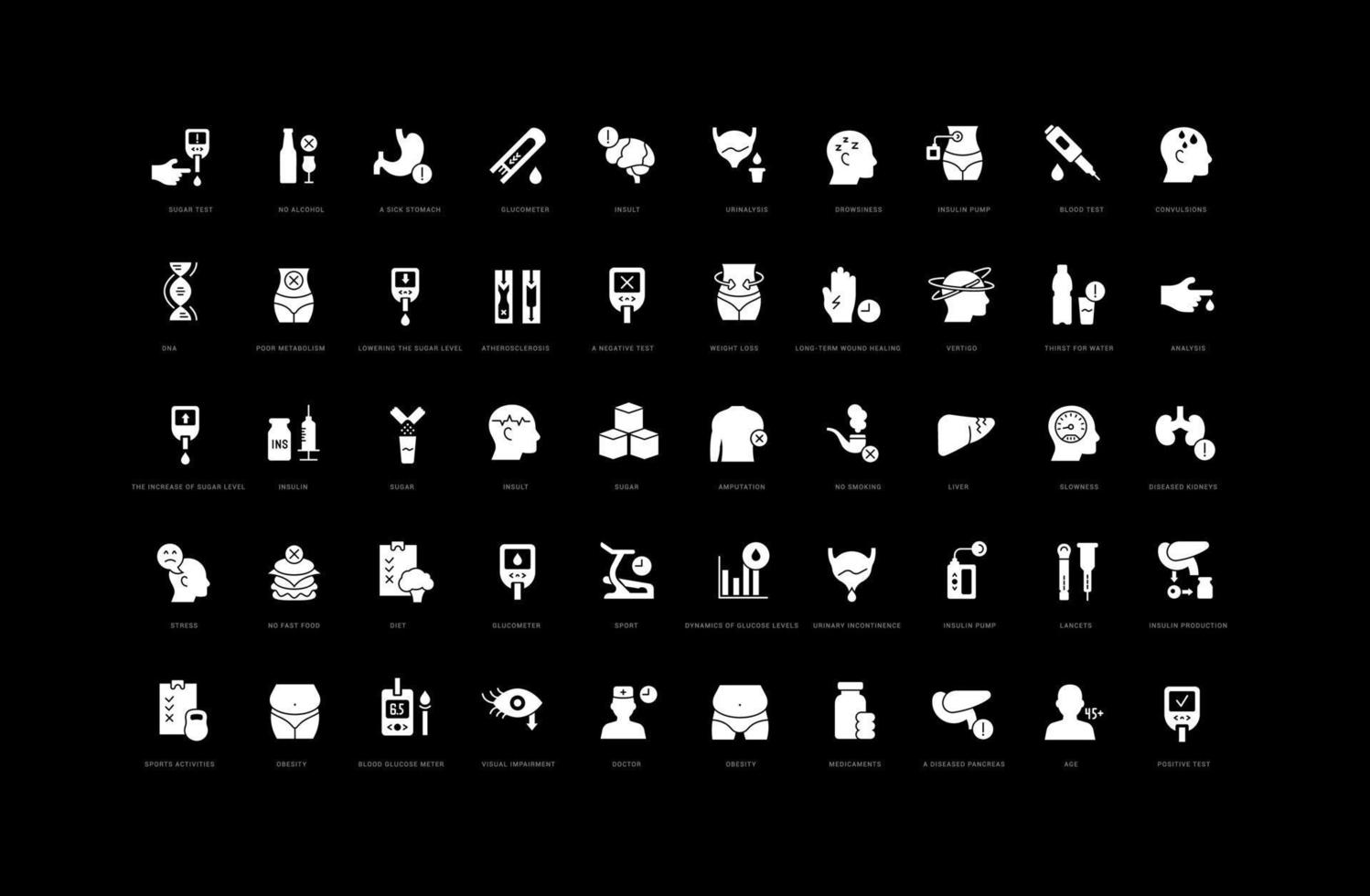 Set of simple icons of Diabetes vector