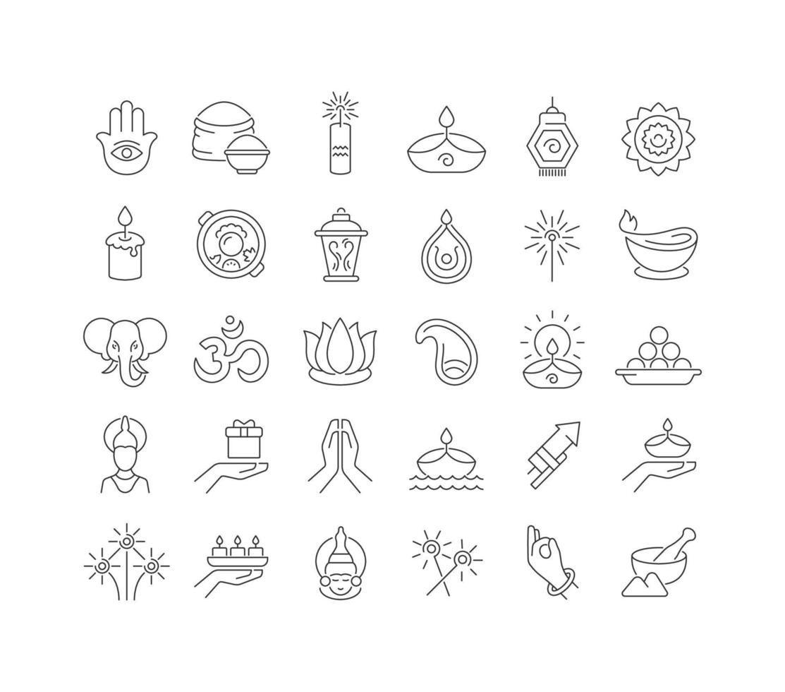 Vector Line Icons of Diwali