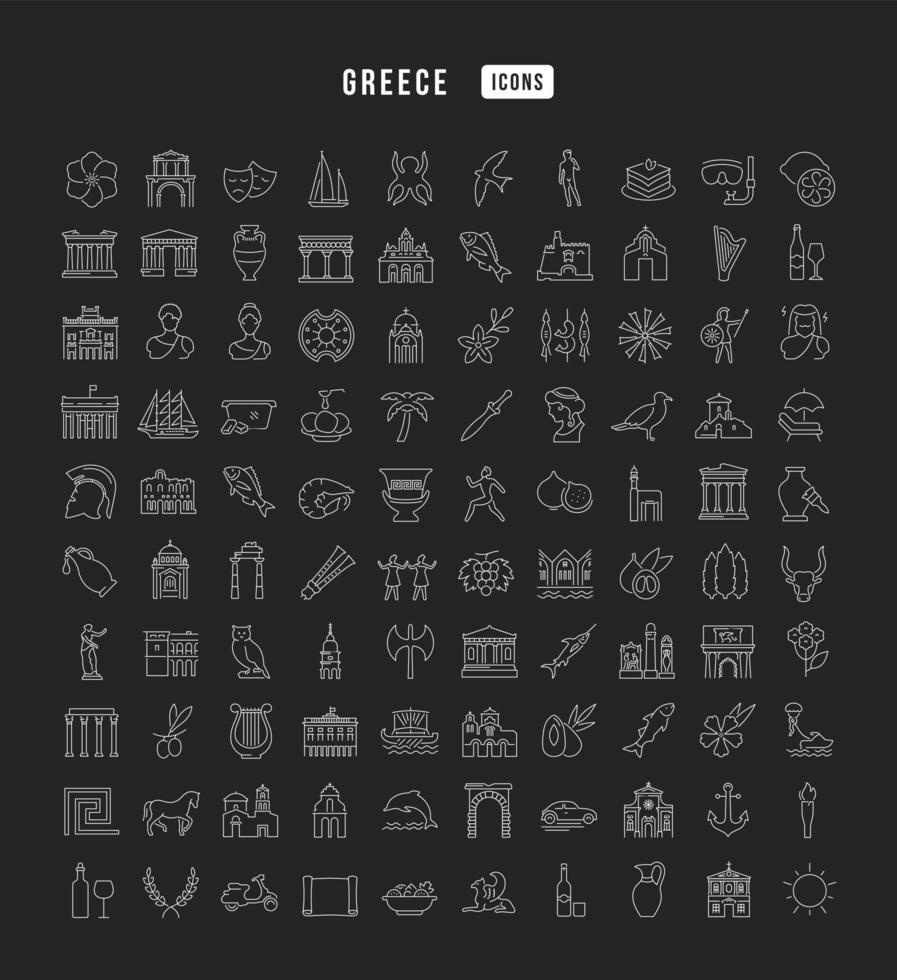 Set of linear icons of Greece vector