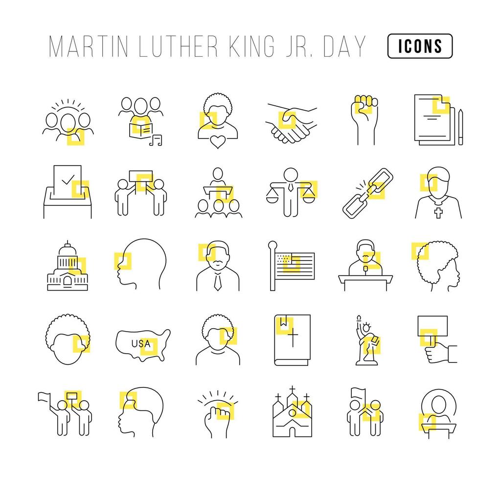 conjunto de iconos lineales de martin luther king jr. día vector