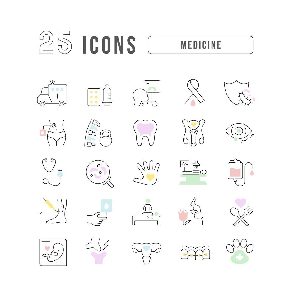 conjunto de iconos lineales de medicina vector