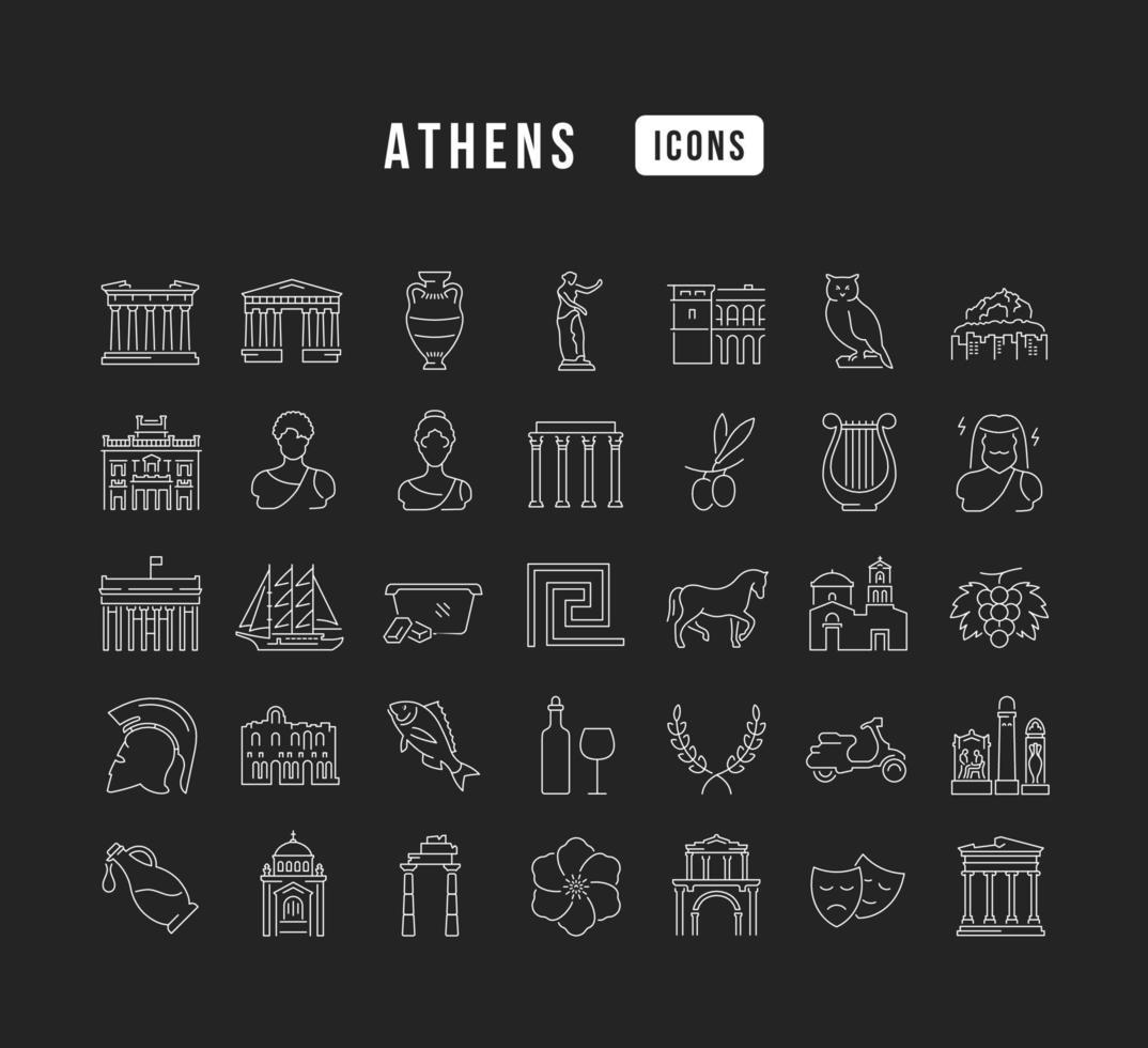 Set of linear icons of Athens vector