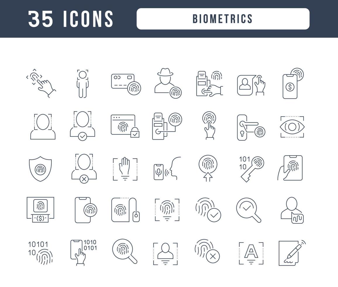 Set of linear icons of Biometrics vector