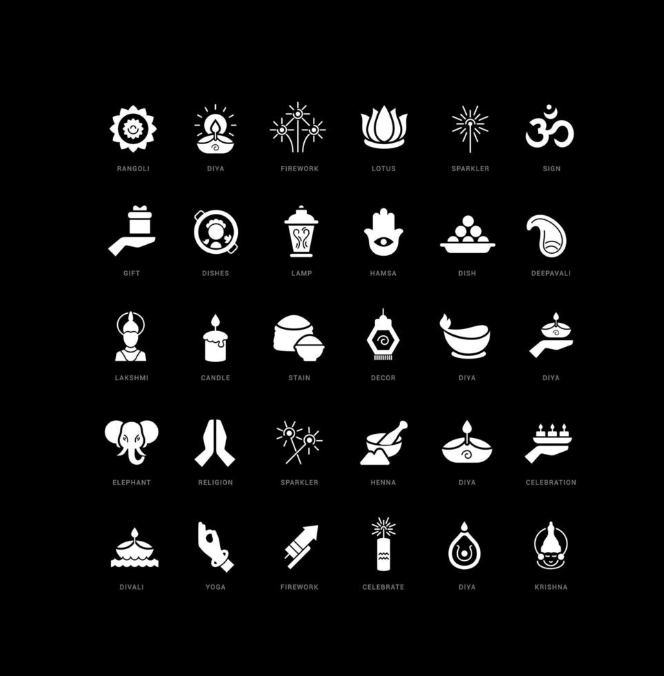 Vector Simple Icons of Diwali