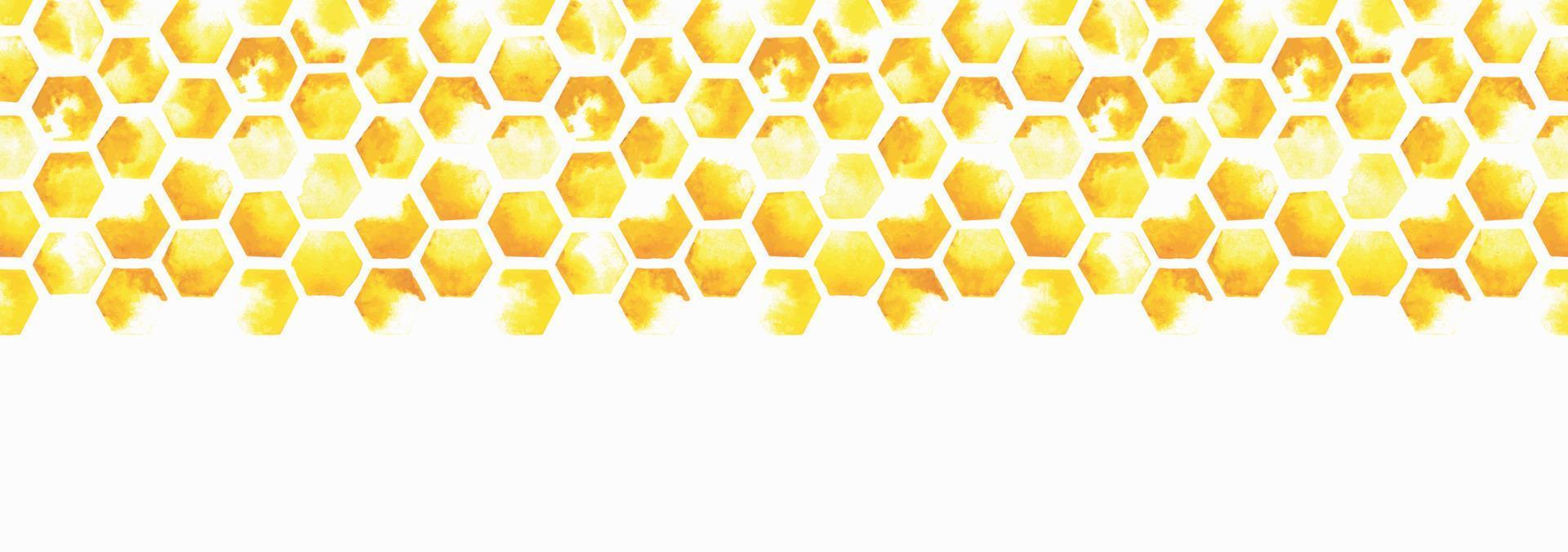 borde sin costuras de ilustración acuarela, banner web. Amarillo panal, estampado abstracto. mosaico, patrón geométrico con manchas de pintura sobre un fondo blanco vector