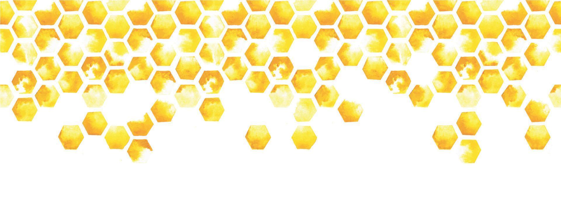 borde sin costuras de ilustración acuarela, banner web. Amarillo panal, estampado abstracto. mosaico, patrón geométrico con manchas de pintura sobre un fondo blanco vector