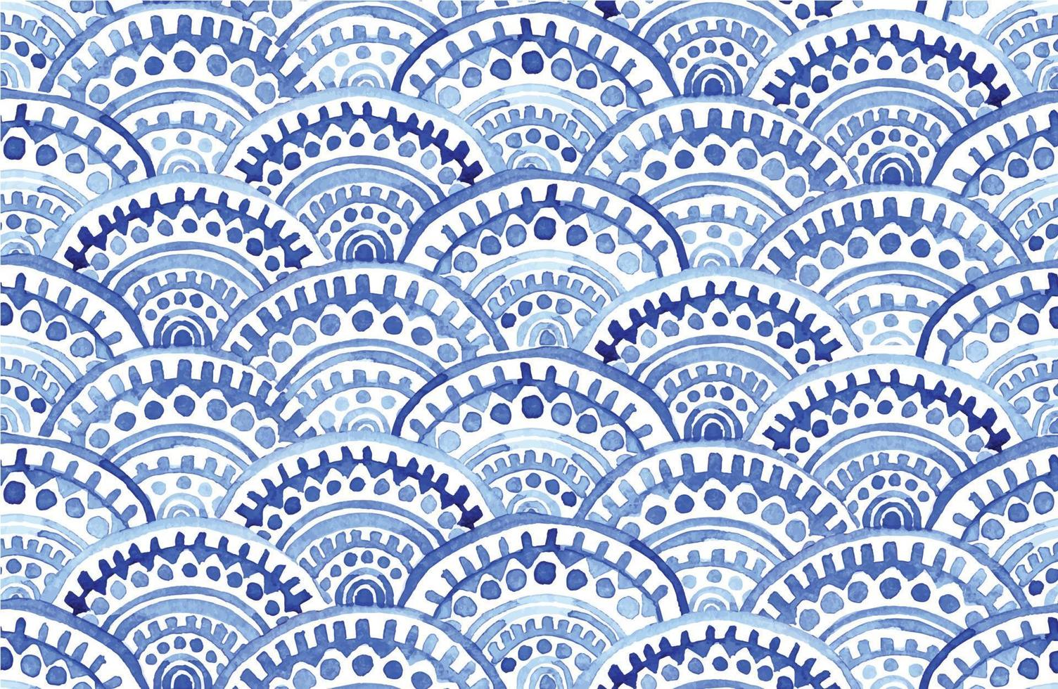 watercolor seamless pattern. blue oriental ornament, fish scales. Moroccan tiles. authentic hand drawing vector