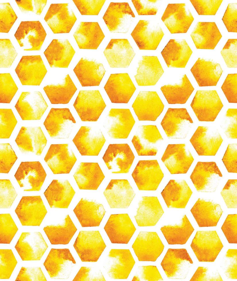 watercolor seamless pattern with yellow honeycomb. abstract background with tiles of yellow paint spots on a white background. vector