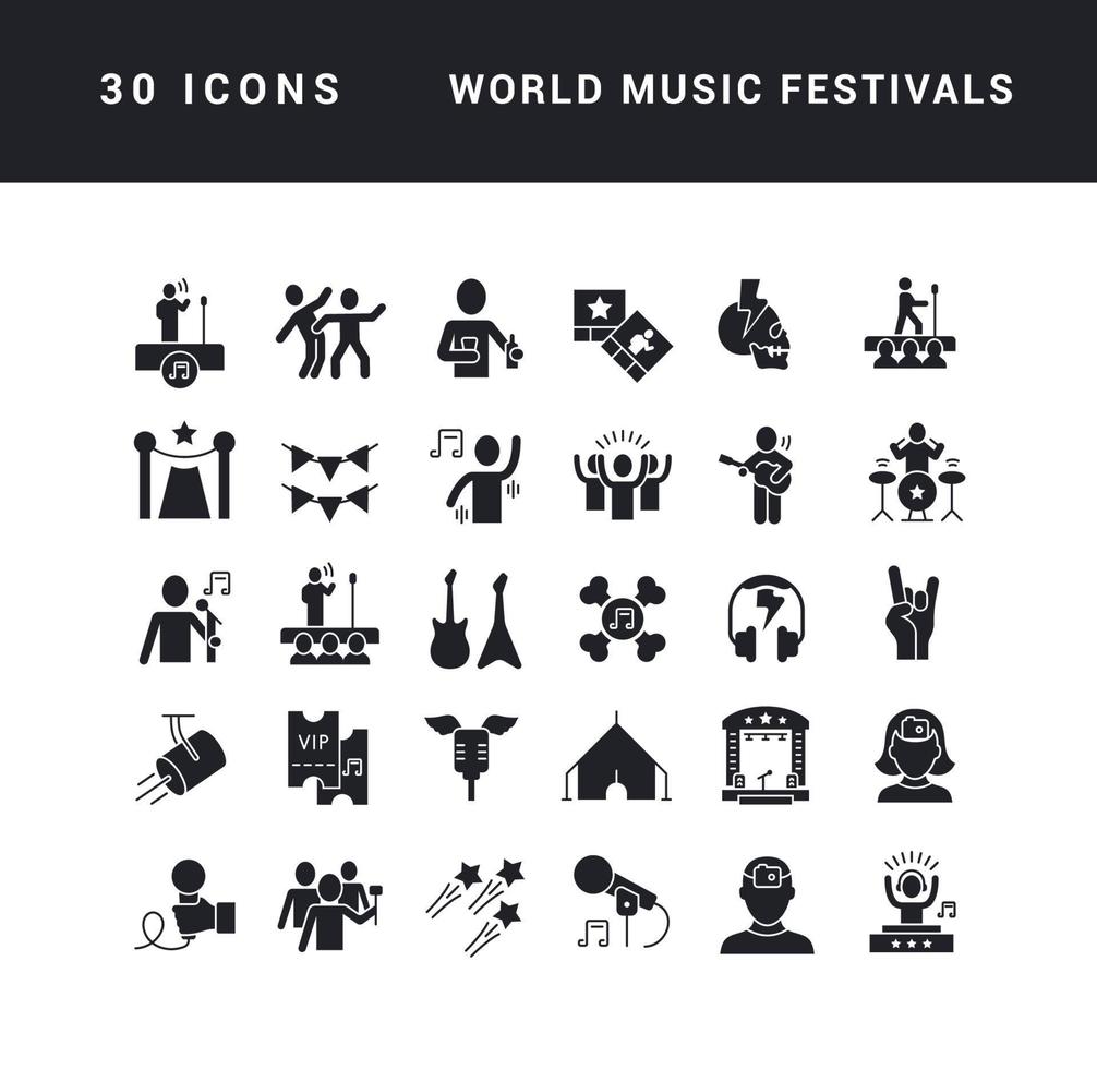 conjunto de iconos simples de festivales de música del mundo vector