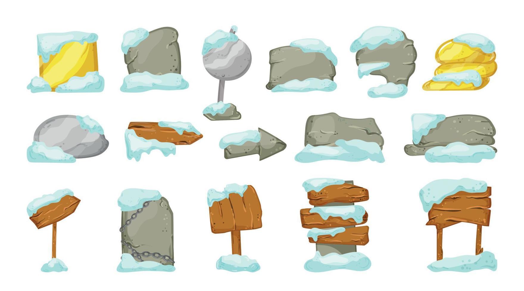 Stone and Wooden Banners in the Snow vector