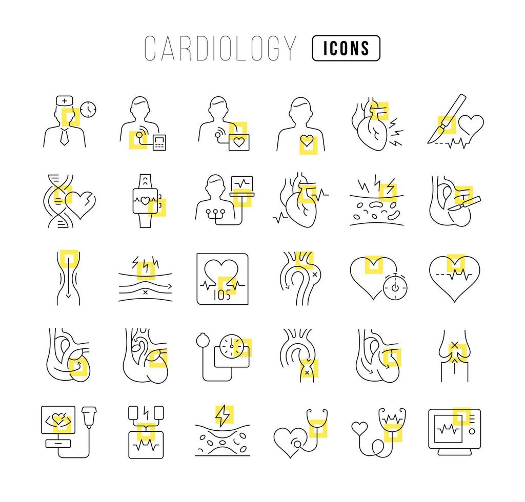 Set of linear icons of Cardiology vector