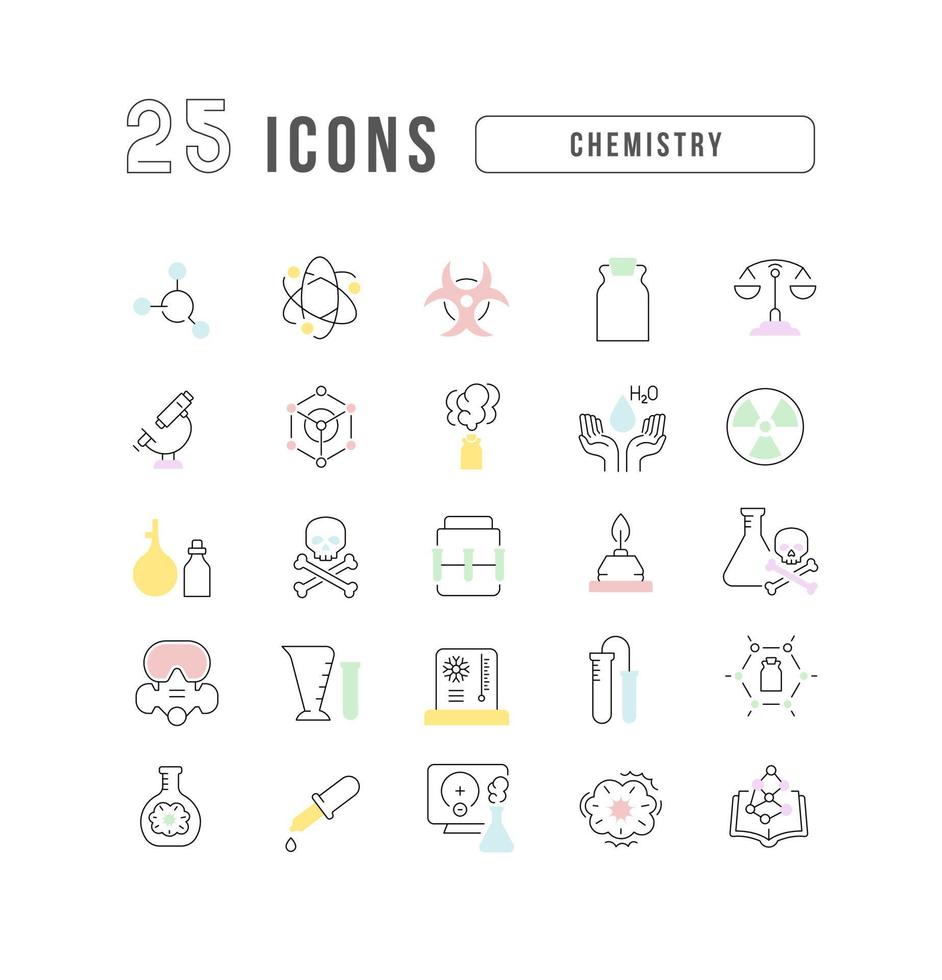 Set of linear icons of Chemistry vector