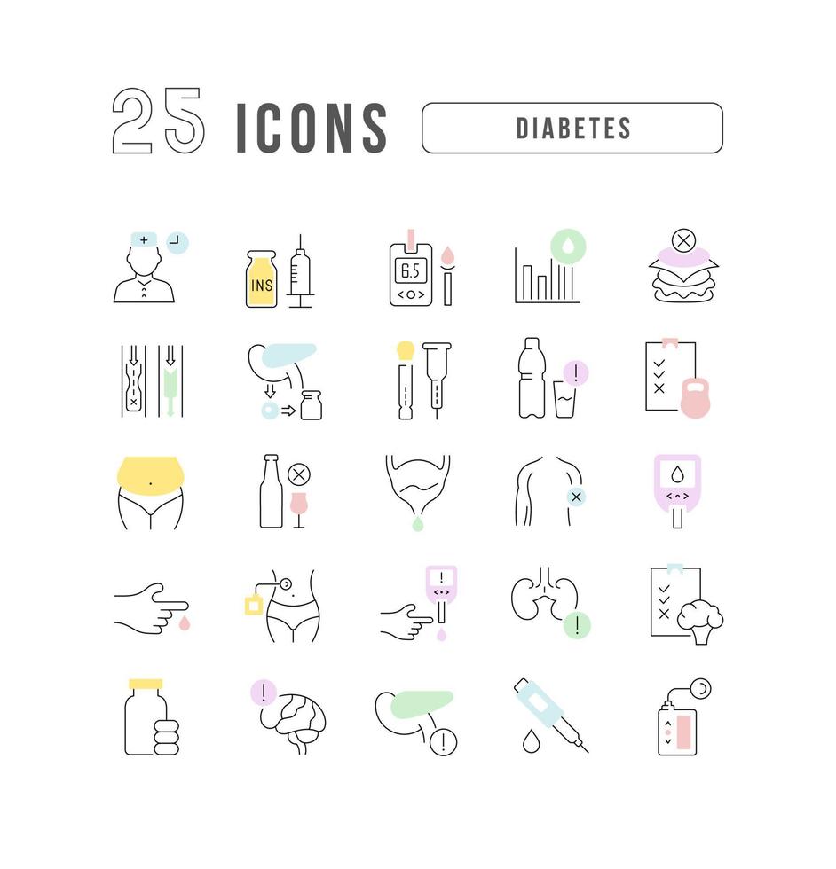 Set of linear icons of Diabetes vector