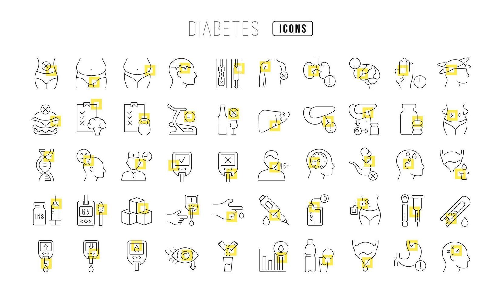 Set of linear icons of Diabetes vector