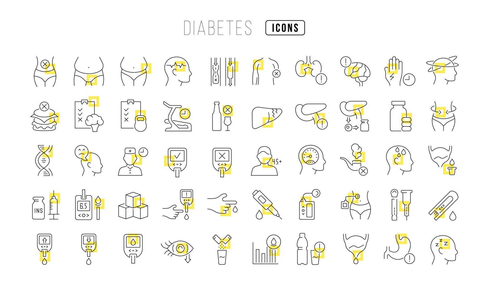 conjunto de iconos lineales de diabetes vector