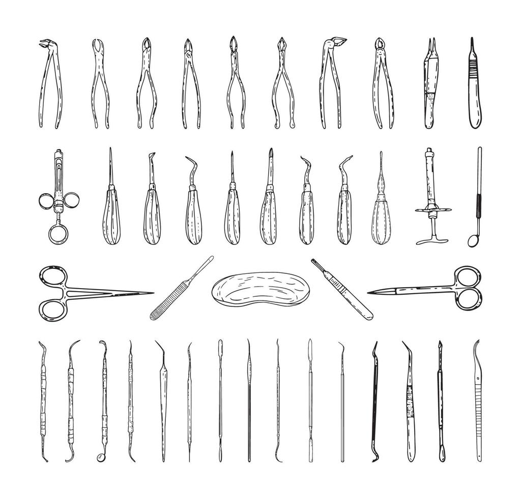 Dental Instruments Illustrations in Art Ink Style vector