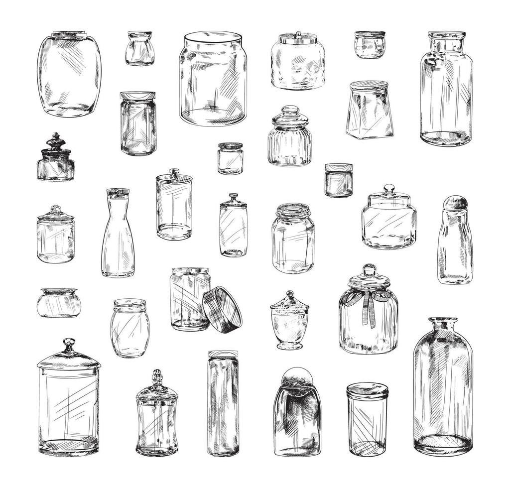 Glass Jars Illustrations in Art Ink Style vector