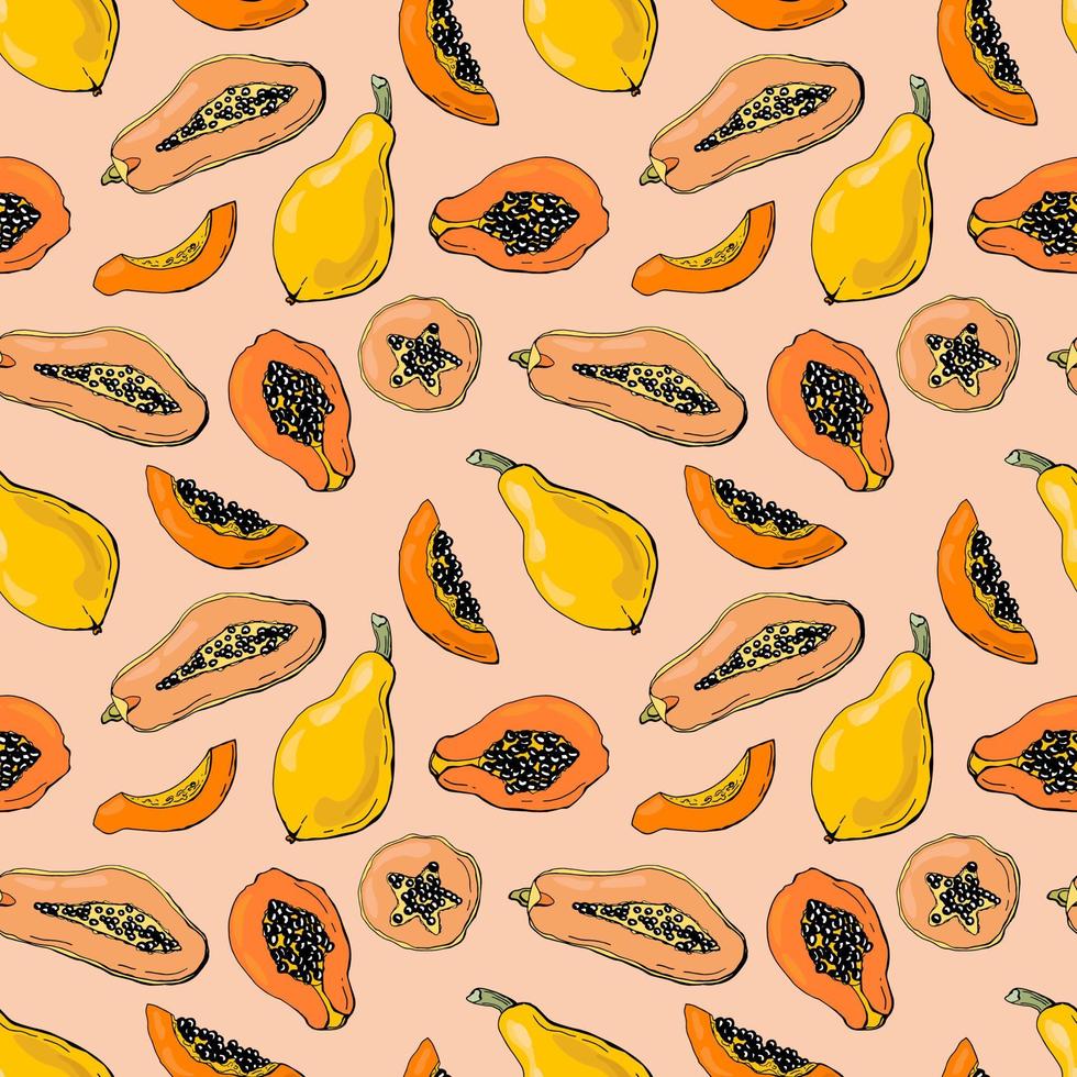 Seamless pattern with papaya fruit. Design for fabric, textile, wallpaper, packaging. vector