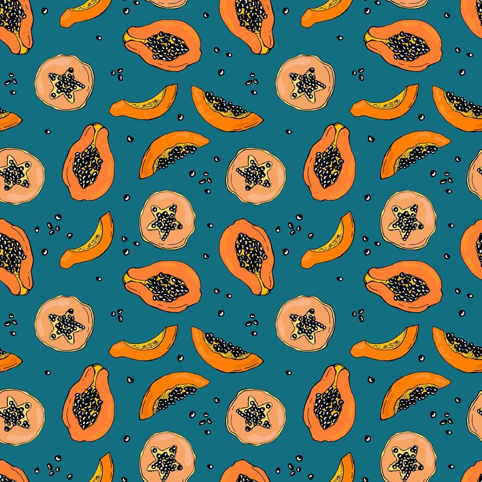 Seamless pattern with papaya fruit. Design for fabric, textile, wallpaper, packaging. vector