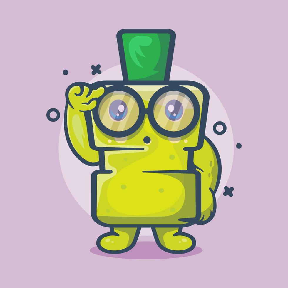 genius dental mouthwash bottle character mascot with think expression isolated cartoon in flat style design vector