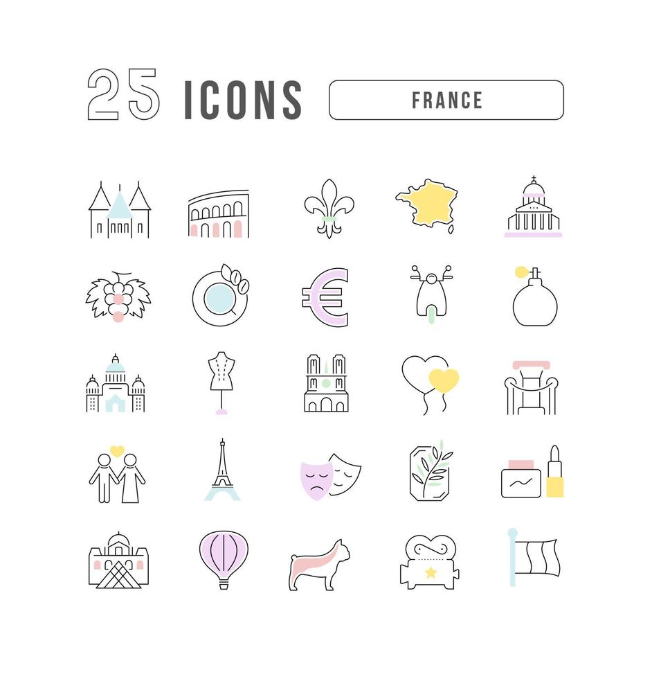 conjunto de iconos lineales de francia vector