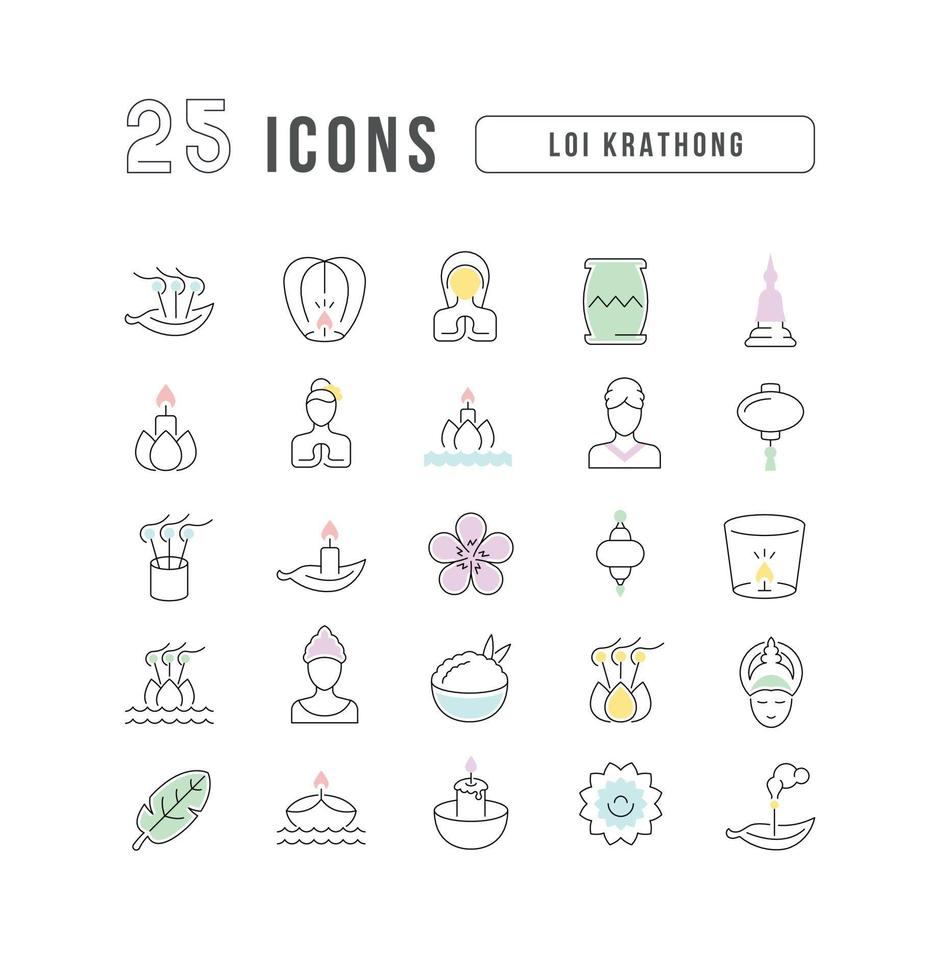 iconos de línea vectorial de loi krathong vector