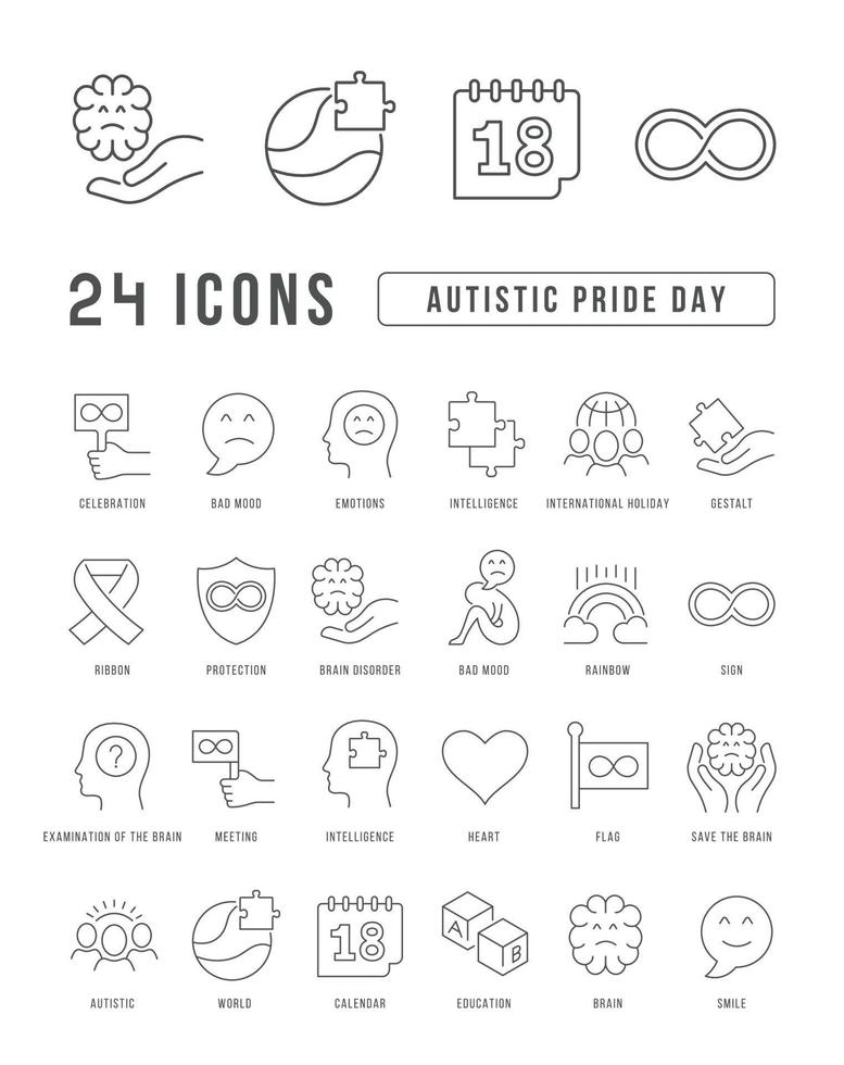 Vector Line Icons of Autistic Pride Day