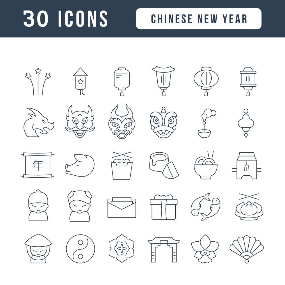 Vector Line Icons of Chinese New Year