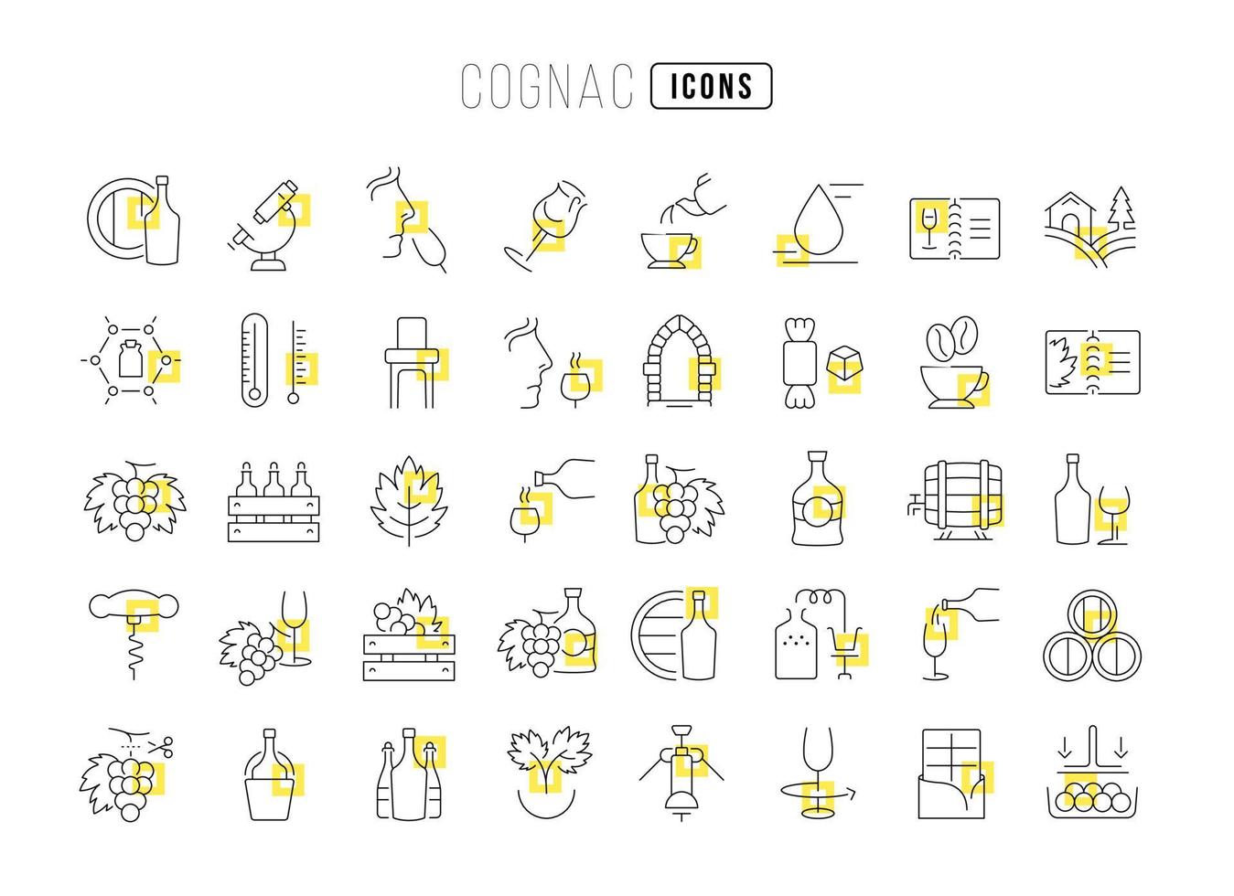 Set of linear icons of Cognac vector