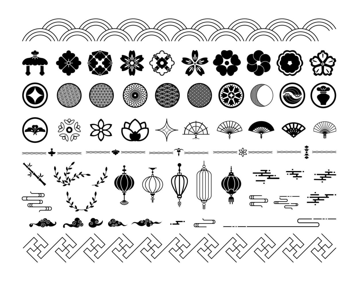conjunto de adornos y símbolos chinos vector
