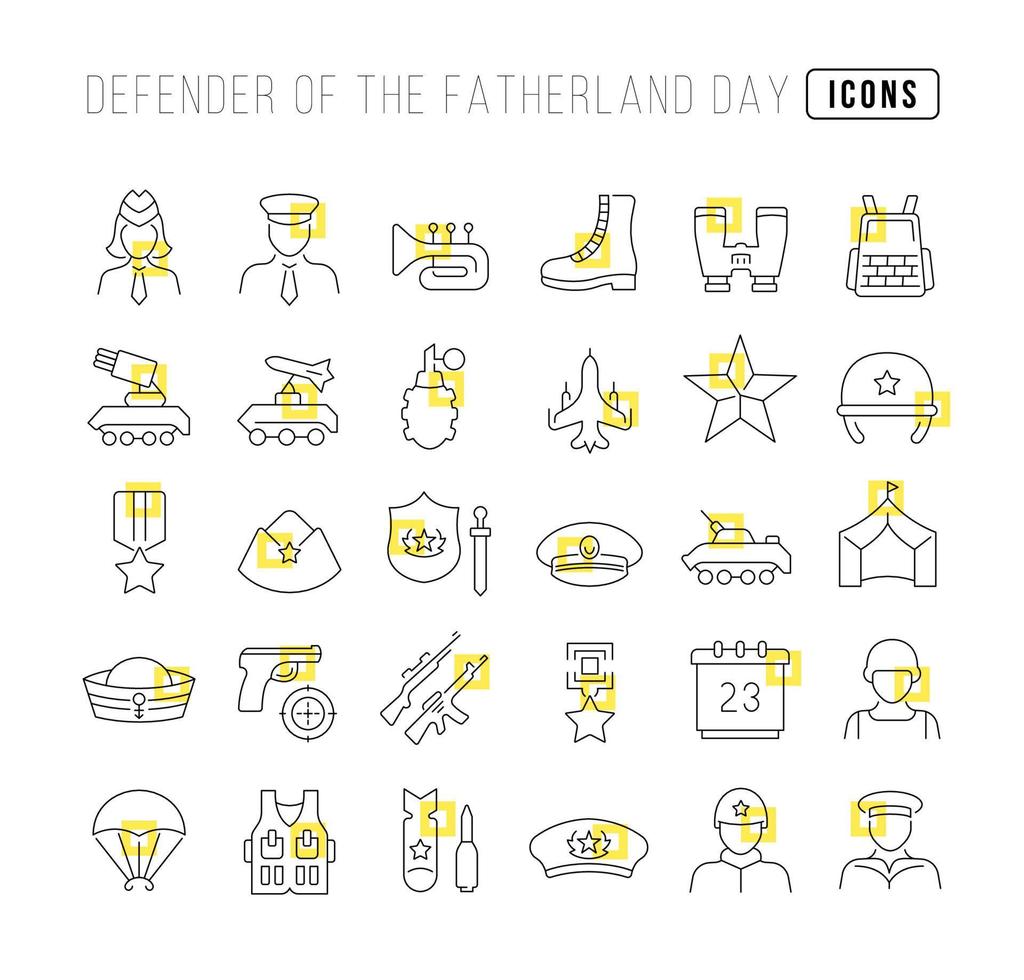 Set of linear icons of Defender of the Fatherland Day vector