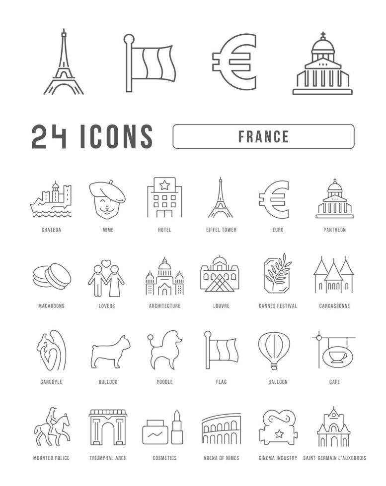 conjunto de iconos lineales de francia vector