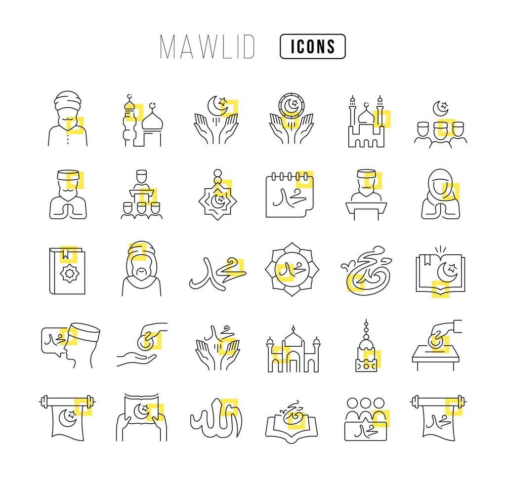 Set of linear icons of Mawlid vector