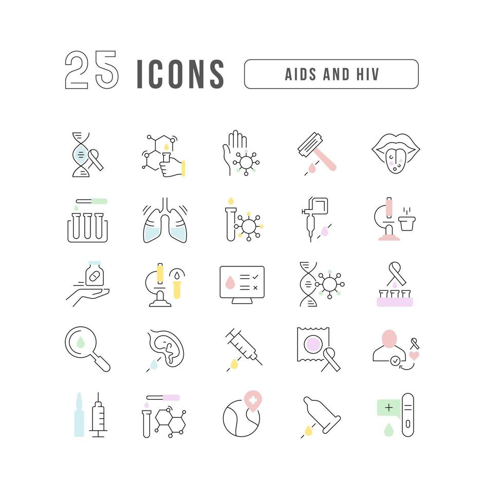 Set of linear icons of AIDS and HIV vector