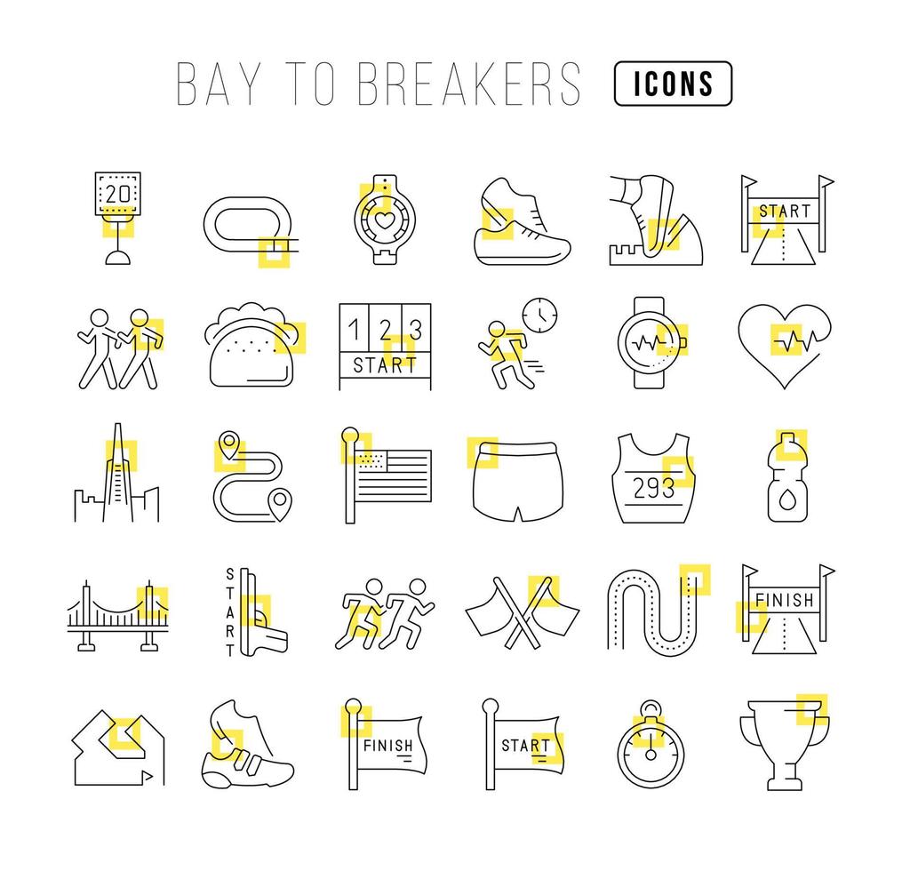 Set of linear icons of Bay to Breakers vector