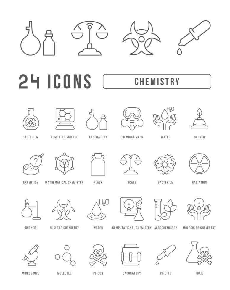 Set of linear icons of Chemistry vector