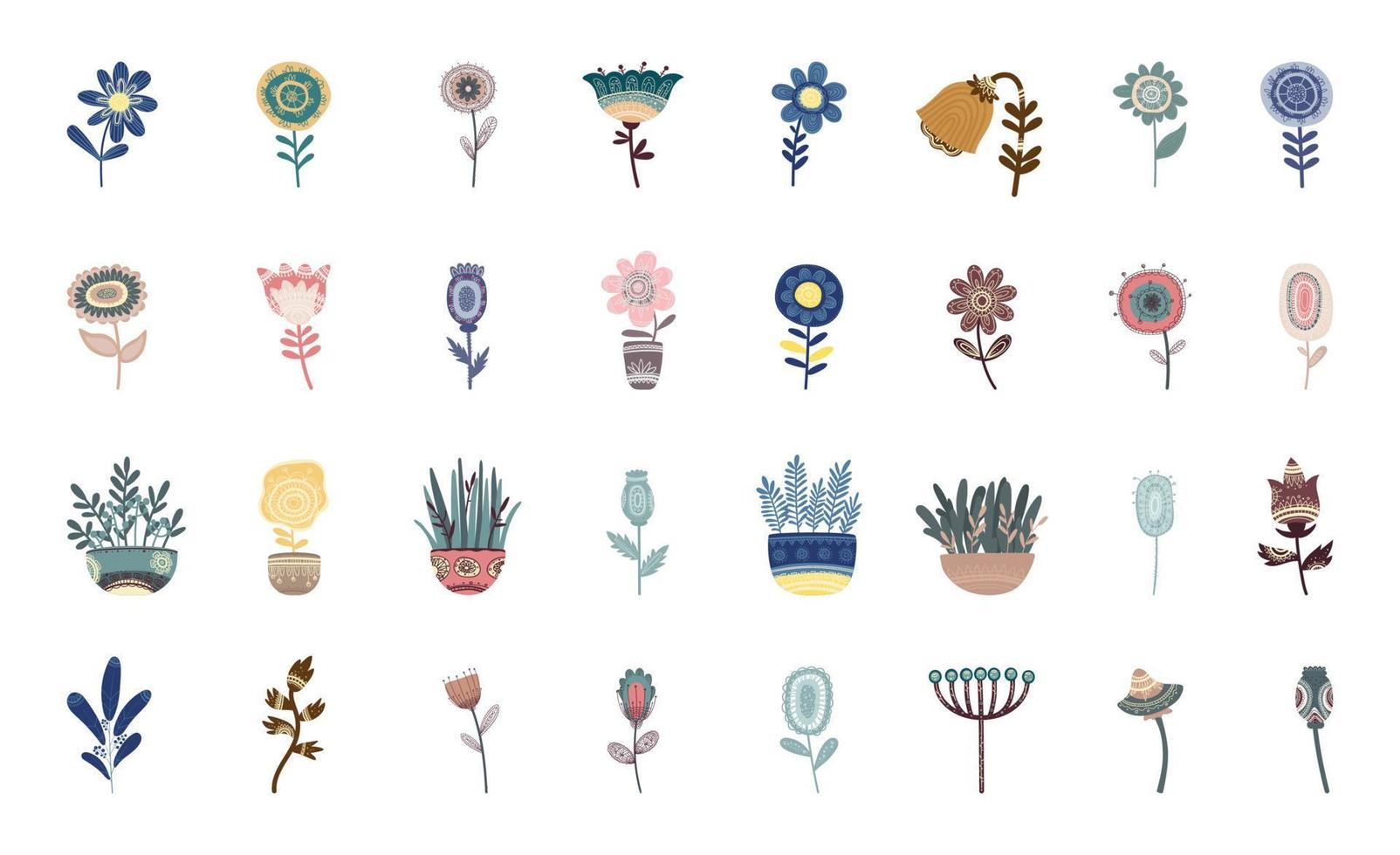 Set of Patterned Flowers vector