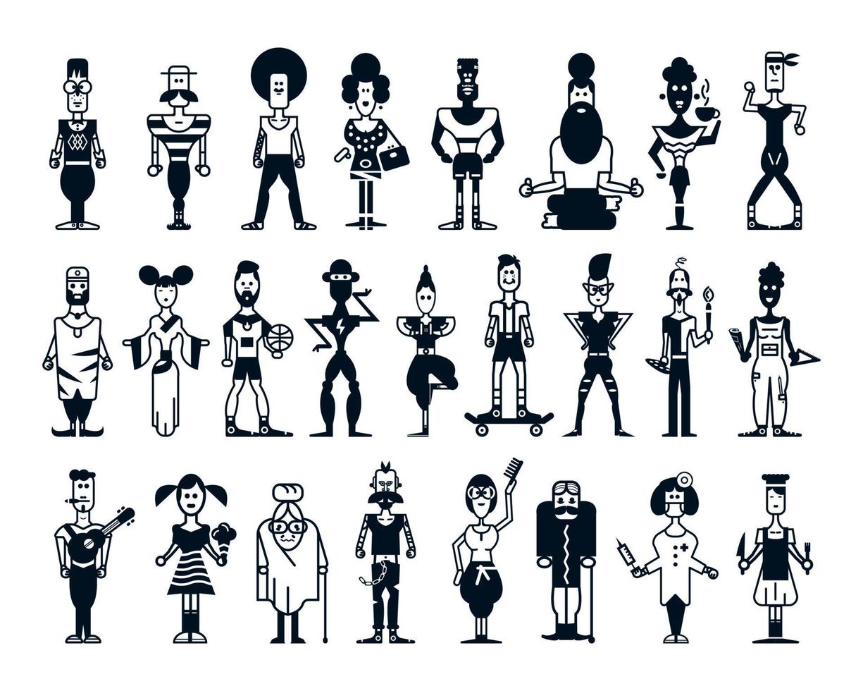 Collection of Monochrome Geometric People vector