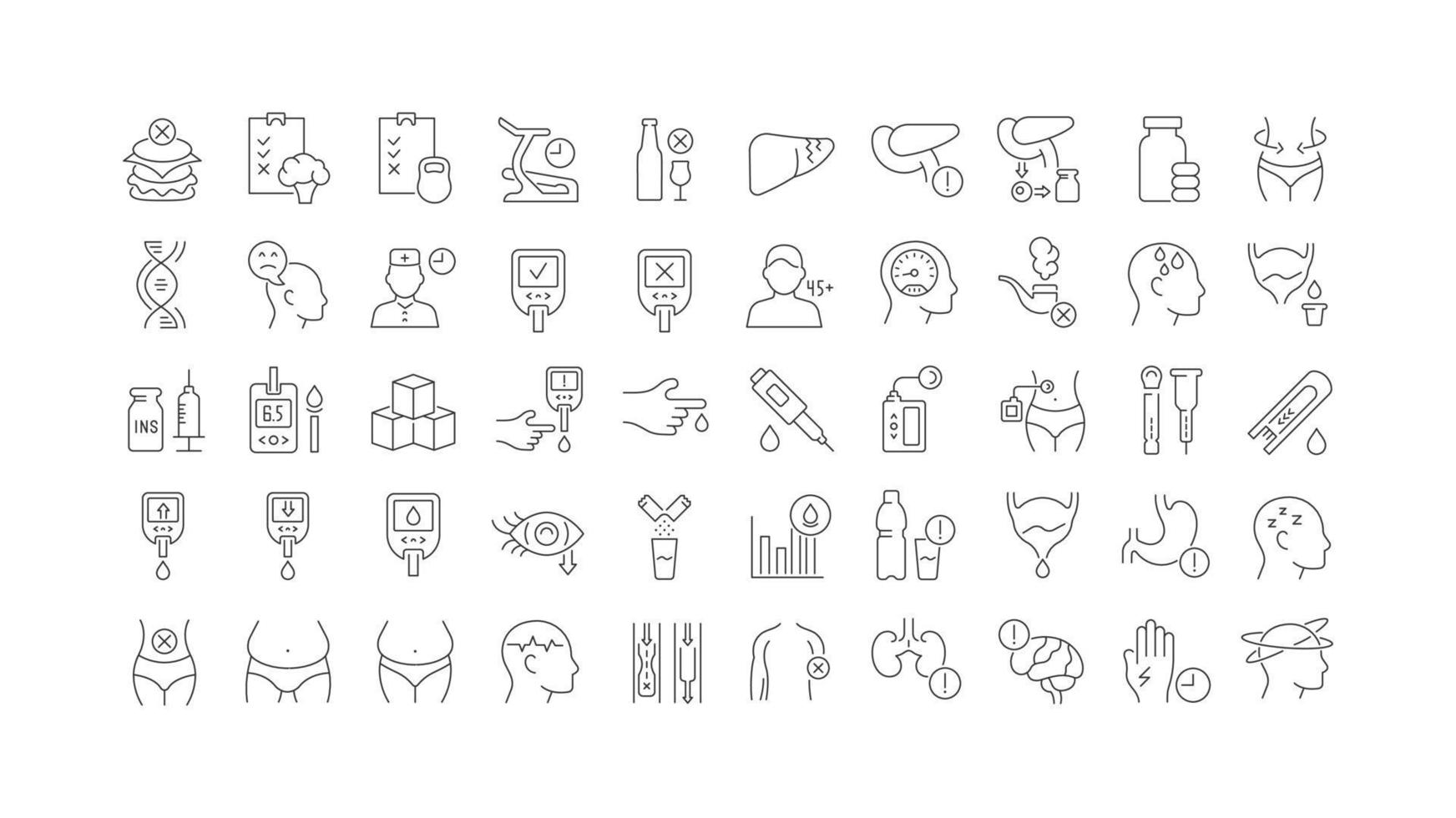 Set of linear icons of Diabetes vector