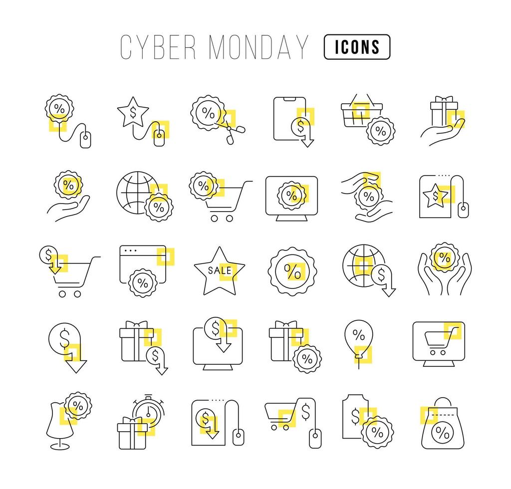 Vector Line Icons of Cyber Monday